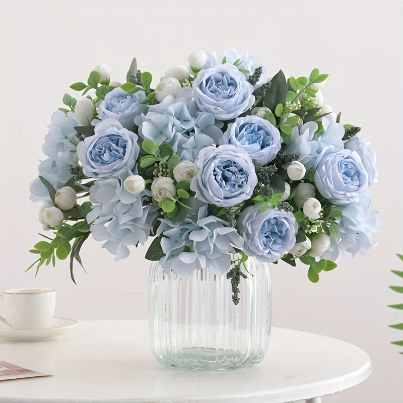 

Artificial Flowers, Simulated Hydrangea Bouquet, Retro Wedding Home Table Door Decoration, Reusable , Suitable For Valentine's Day, Wedding, Birthday, Day Gift To Mom, Blue And White