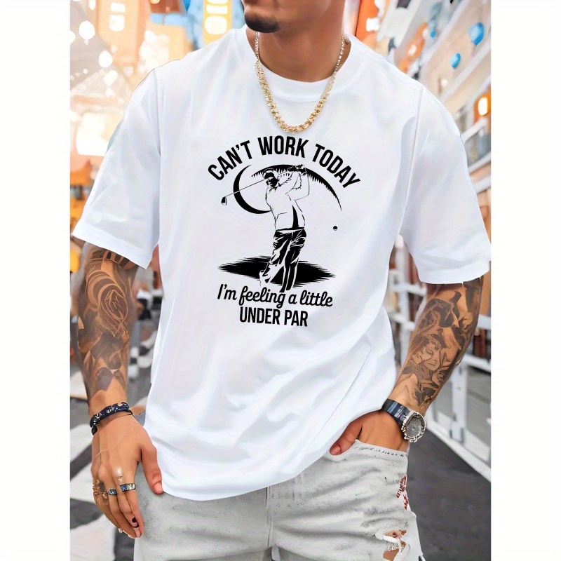

Men's Graphic Golf - Crew Neck Polyester Tee With Slight Stretch, Knit Fabric Comfort, Regular Fit Short Sleeve Top For Summer - " Work Today" Print