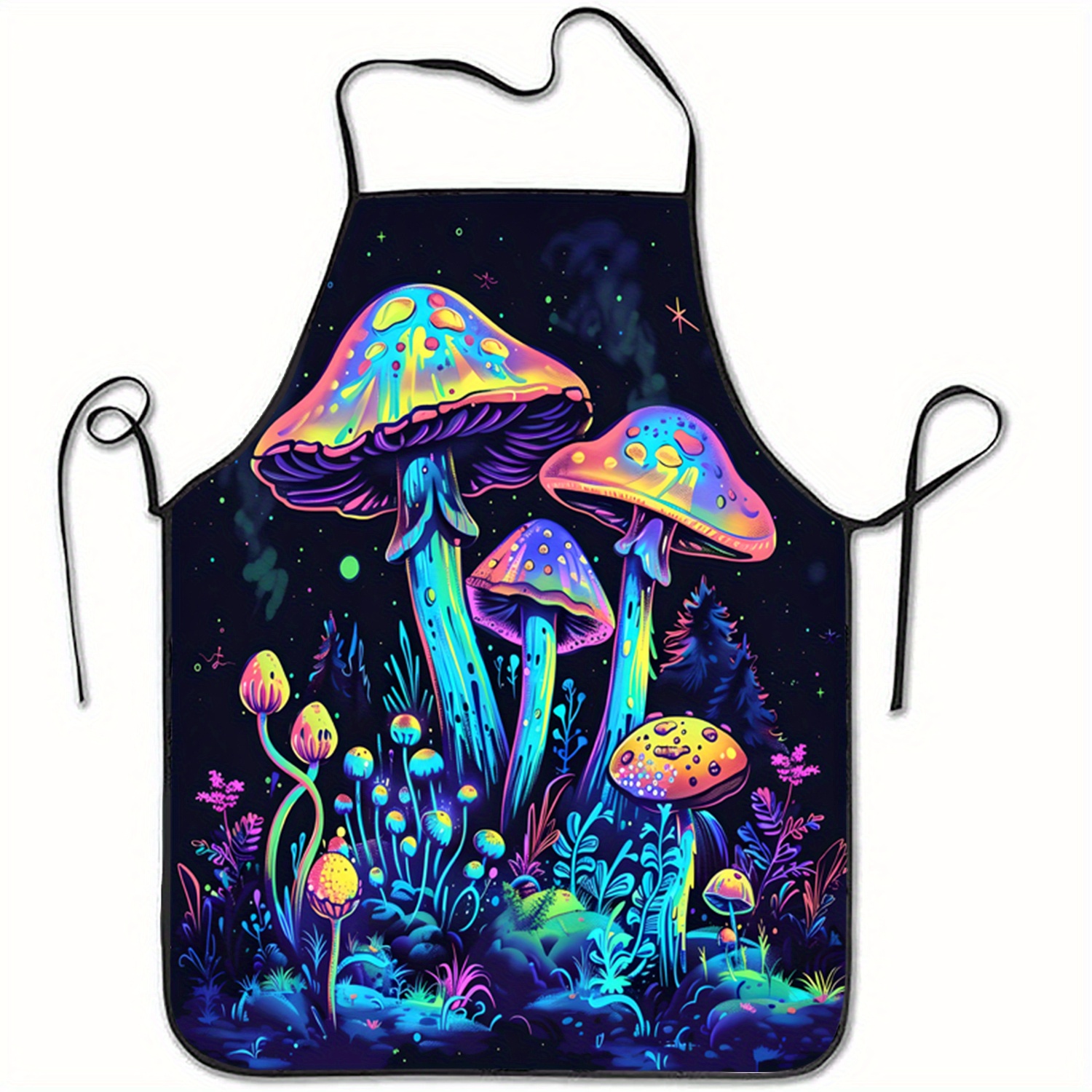 

1pc Moon Mushroom Print Sleeveless Polyester Apron For Home Kitchen Baking - Woven Polyester Fabric, 100% Polyester Material With Vibrant Design