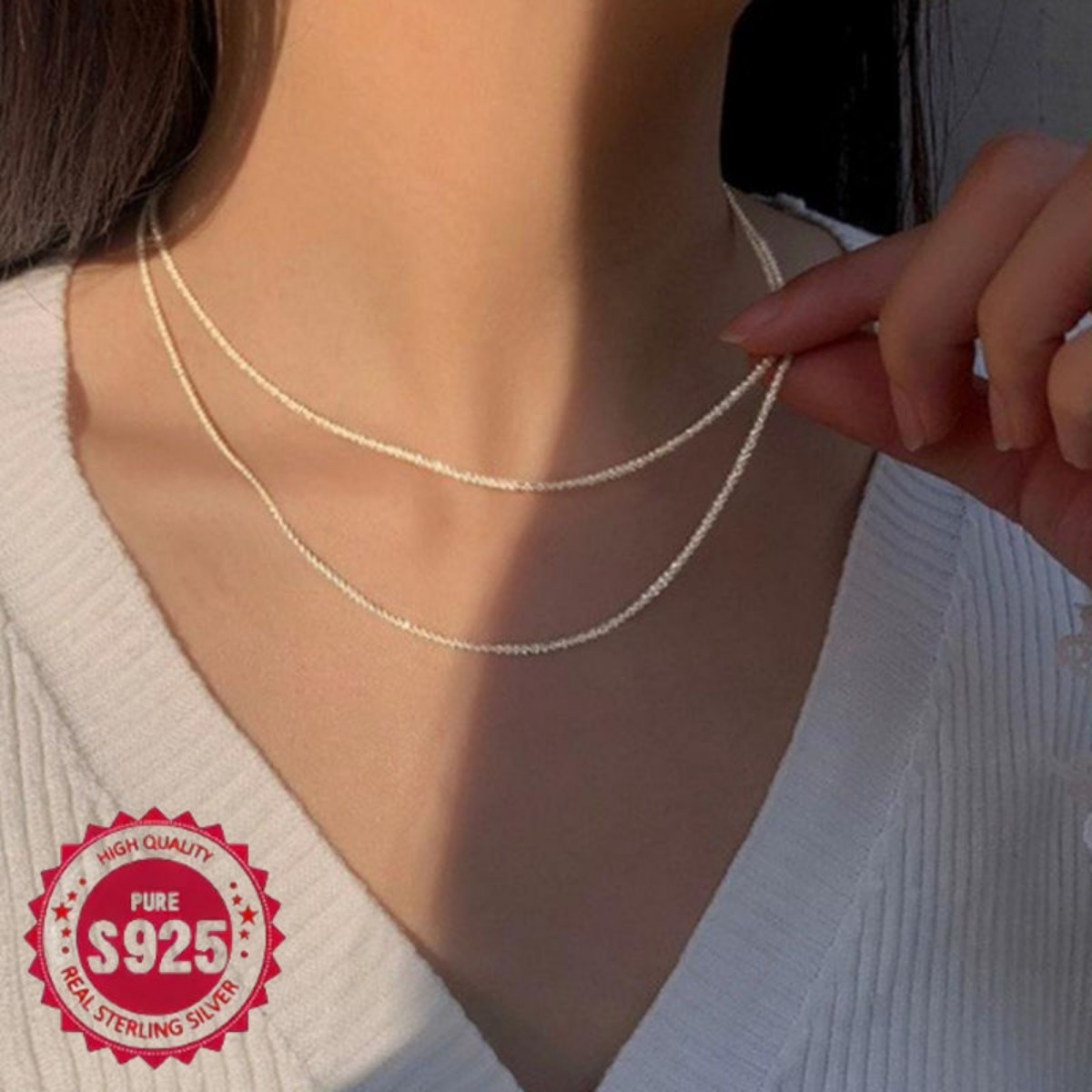 925 sterling silver gypsophila   chain necklace 18 30 adjustable clavicle chain for women and men stackable jewelry for wedding engagement 2mm couple niche details 10