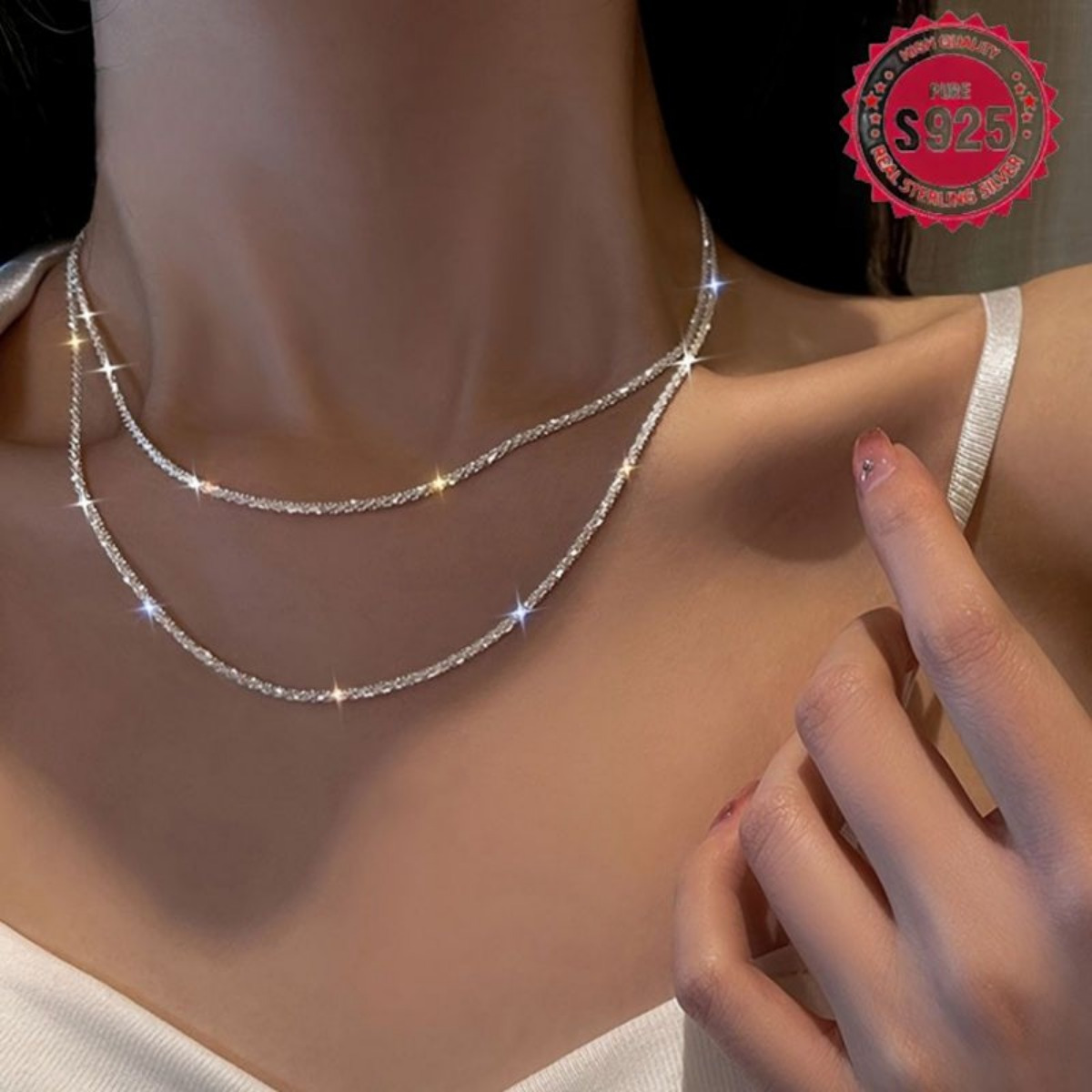 925 sterling silver gypsophila   chain necklace 18 30 adjustable clavicle chain for women and men stackable jewelry for wedding engagement 2mm couple niche details 15