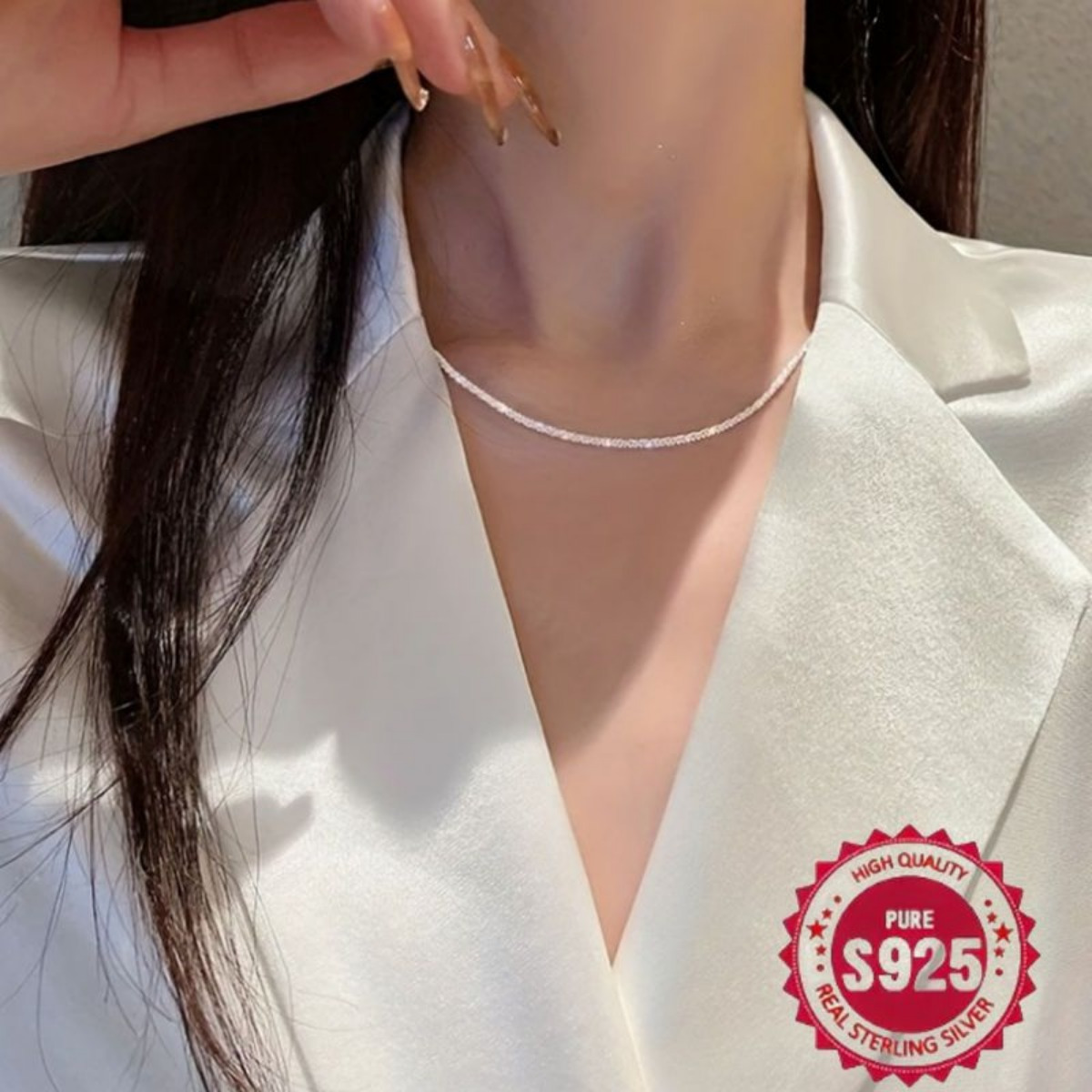 925 sterling silver gypsophila   chain necklace 18 30 adjustable clavicle chain for women and men stackable jewelry for wedding engagement 2mm couple niche details 16