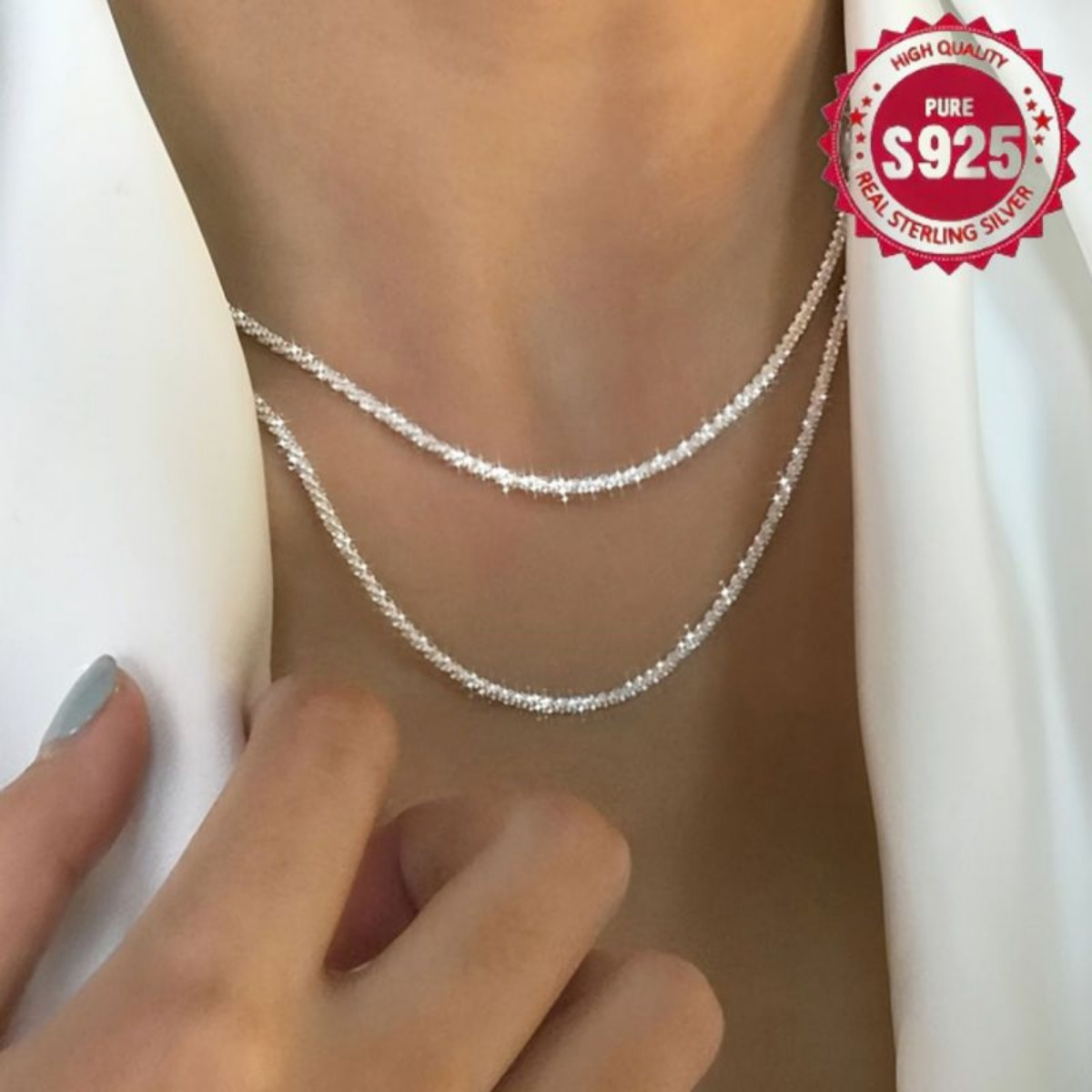 925 sterling silver gypsophila   chain necklace 18 30 adjustable clavicle chain for women and men stackable jewelry for wedding engagement 2mm couple niche details 18