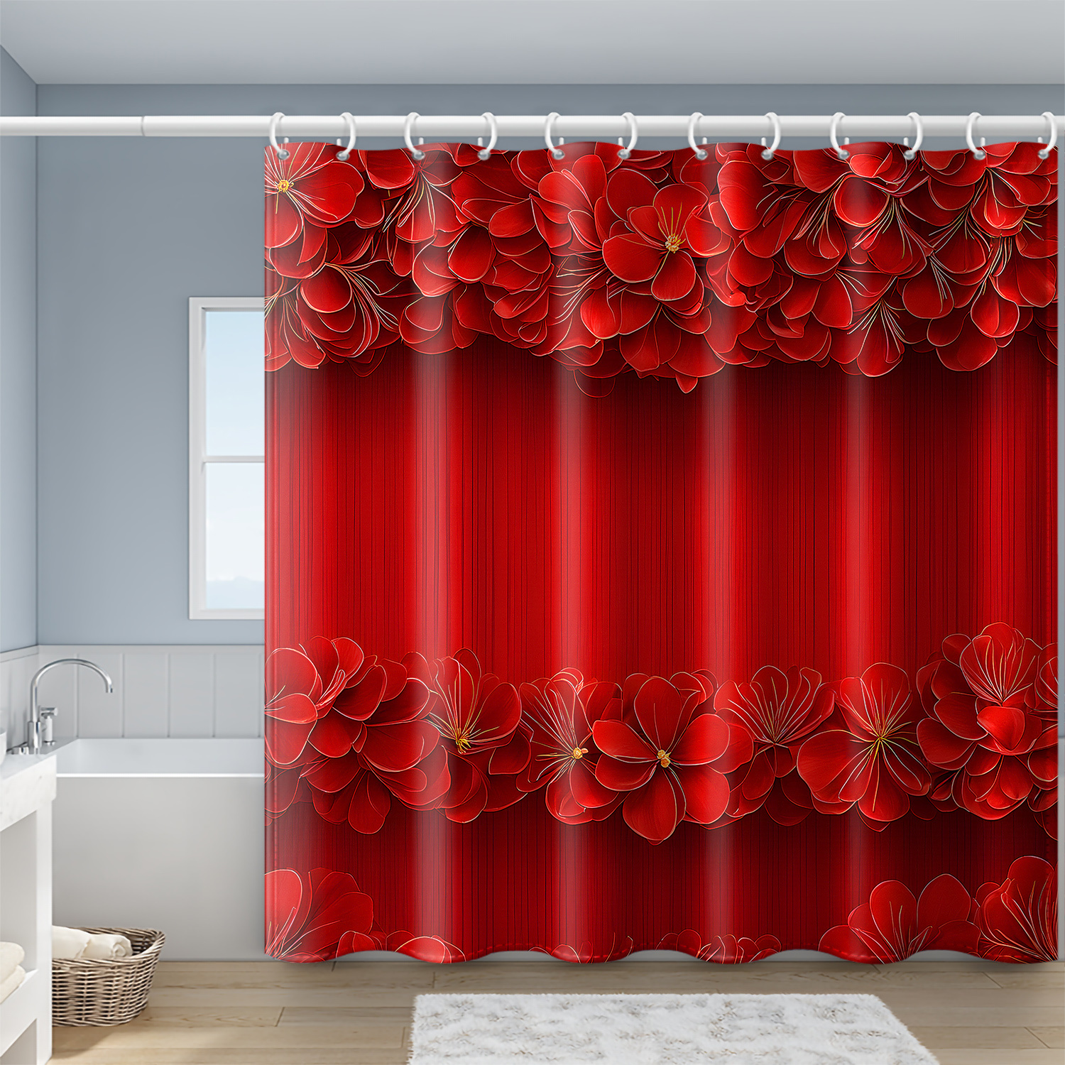 

Red Christmas Shower Curtain - , , Polyester - Included - Bathroom Decor, 71x71