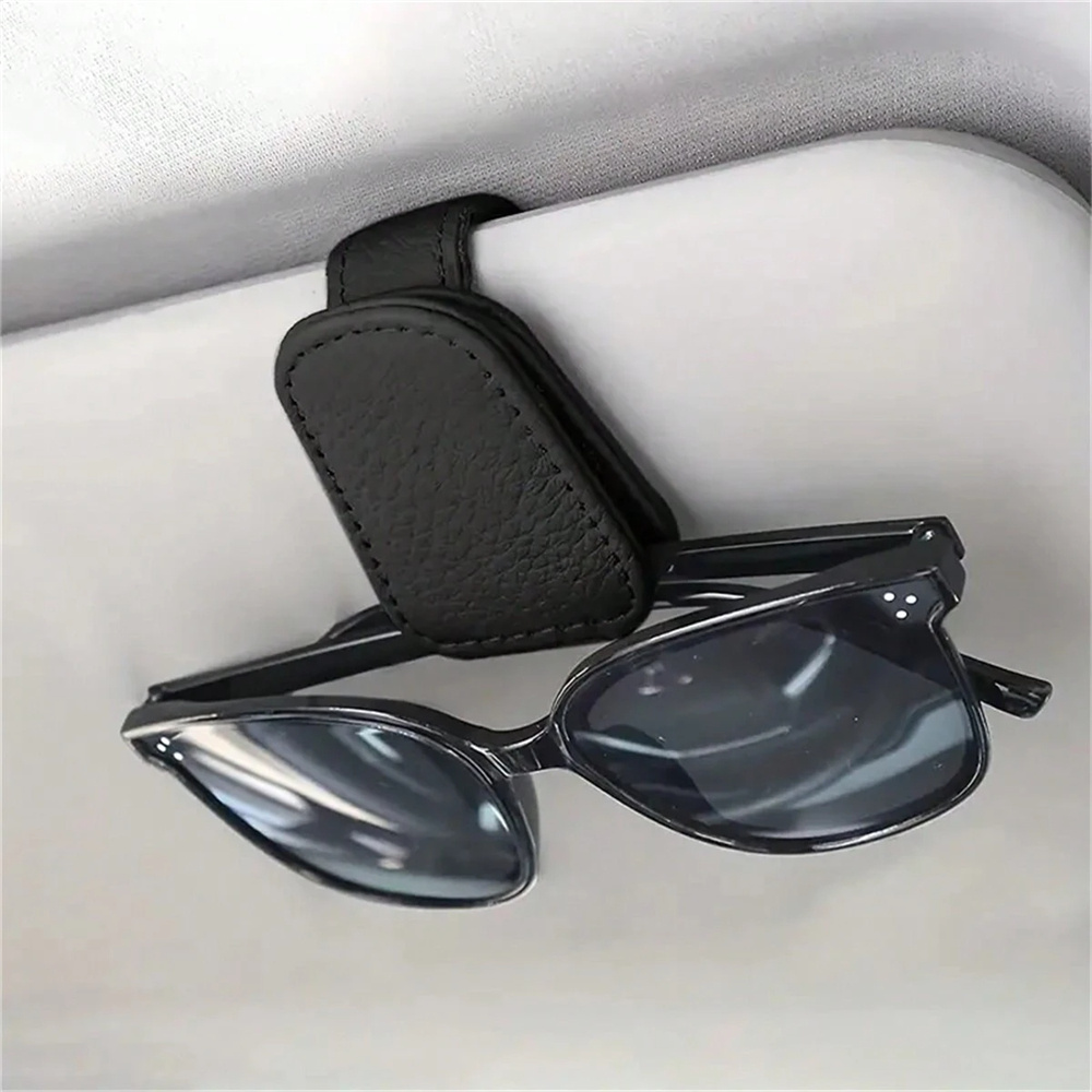 

Magnetic Faux Leather Car Sun Visor Fashion Glasses Holder - Portable Clip Storage Rack For Glasses, Interior Accessory