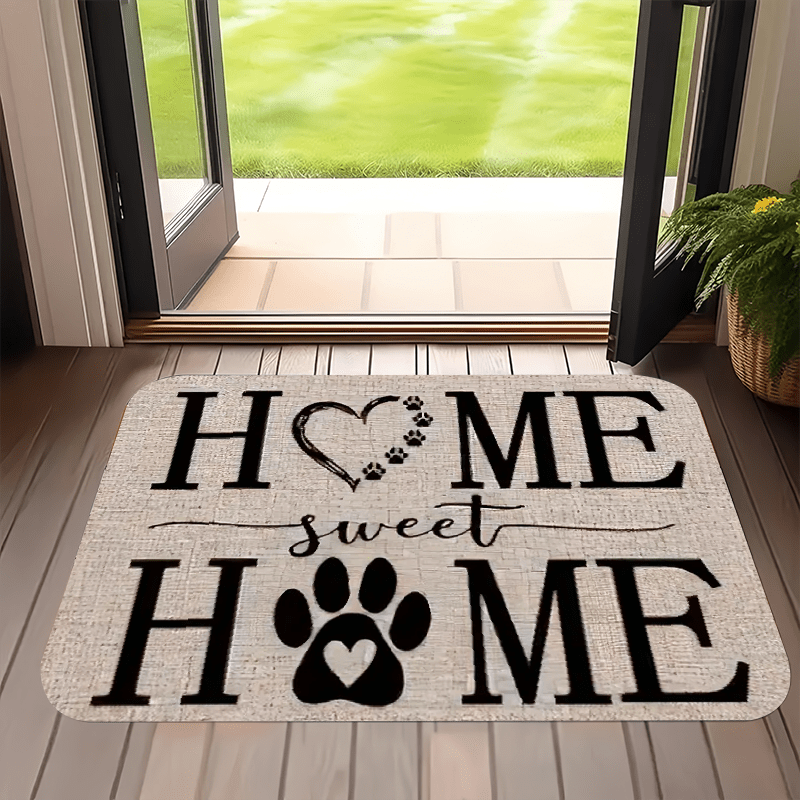 

Paw Print Doormat - Non-slip Polyester Flannel , Stain & Water-resistant, Machine Washable, Low Pile, Fade-resistant Rectangle Rug For Entryway, Living Room, Kitchen - 1pc