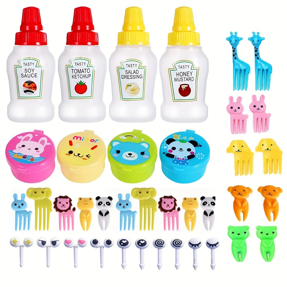 

38pcs Set, Cartoon Animal & Fruit Utensils, Condiment Squeeze Bottles, Bento , Pp Plastic, Fun Dining Accessories, Kitchen Supplies For Home & Restaurant Use