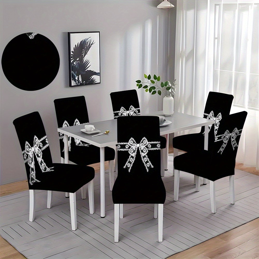 

2/4/6pcs Modern Stretch Dining Chair Covers, Polyester Slipcovers With Lace Detail, Stain Resistant, Machine Washable, Home, Office, Banquet Decor