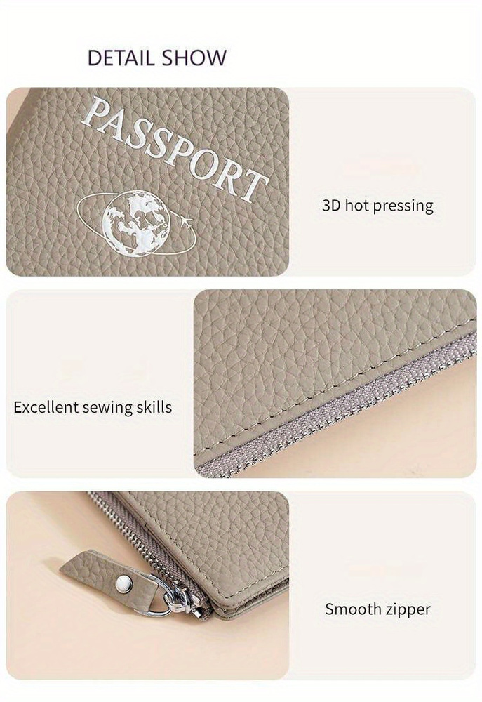 leather passport wallet rfid multi functional genuine cowhide travel document organizer with applique foldable design polyester lining for going out details 6