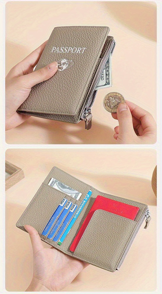 leather passport wallet rfid multi functional genuine cowhide travel document organizer with applique foldable design polyester lining for going out details 3