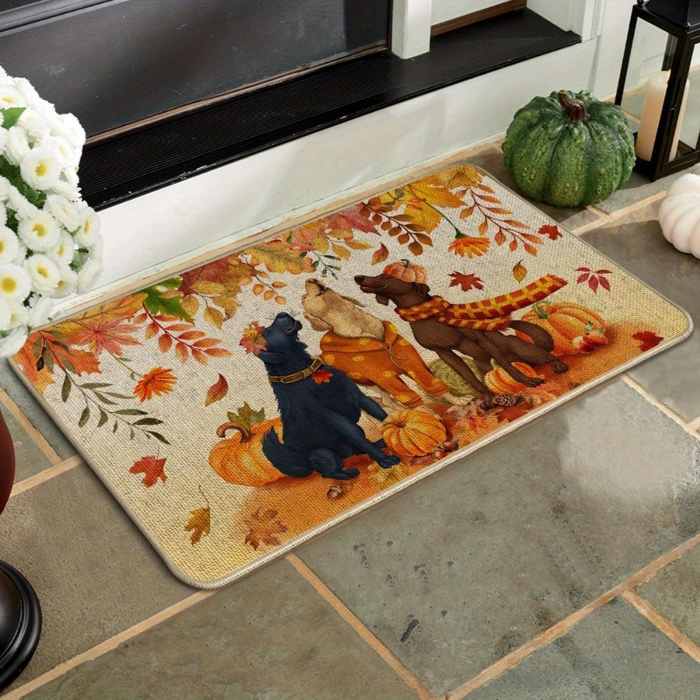 

24"x 16" Fall Dog Pumpkin Front Door Mat Indoor Outdoor Entrance Autumn Thanksgiving Doormat Entrance Home Decor