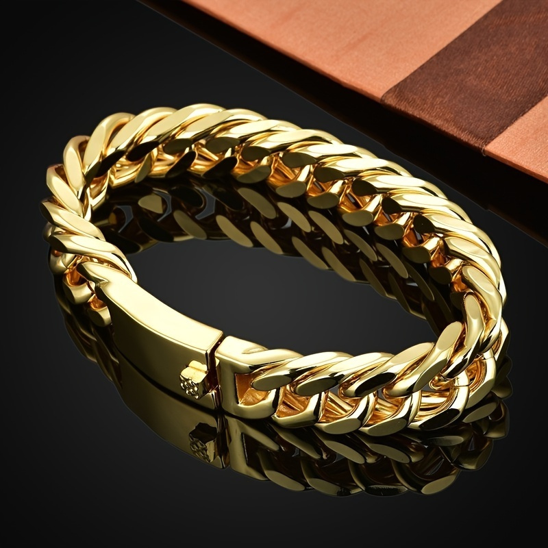 Joyería de Moda Nueva para Hombres: Pulsera Doble Tejida con Baño de Oro al Vacío, Estilo Grueso y Colores Hip-Hop
