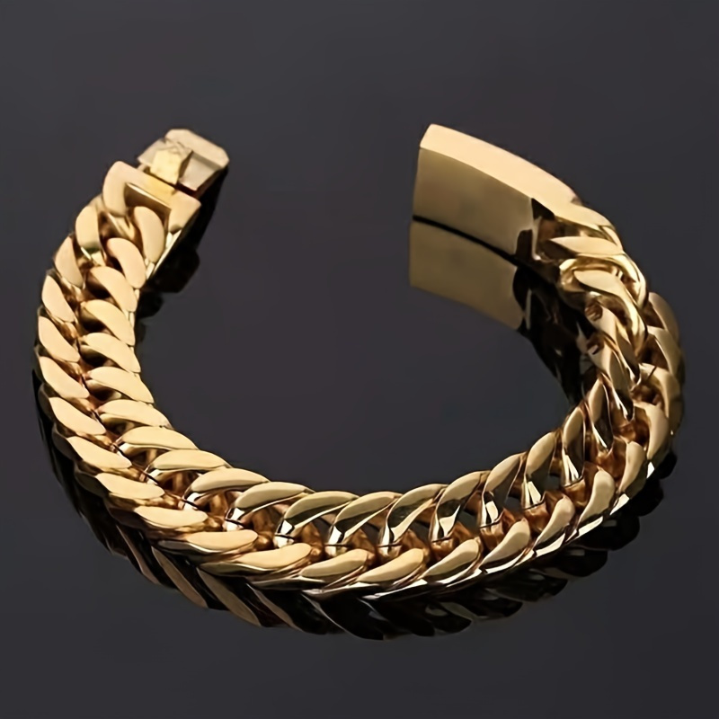 Joyería de Moda Nueva para Hombres: Pulsera Doble Tejida con Baño de Oro al Vacío, Estilo Grueso y Colores Hip-Hop