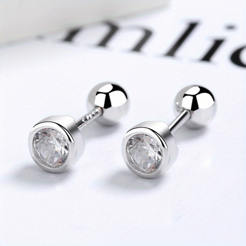 TEMU A Pair Of 925 Sterling Silver Round Stud Earrings With Threaded Needles - Low Allergenicity - Perfect For Daily Wear And As Gifts For