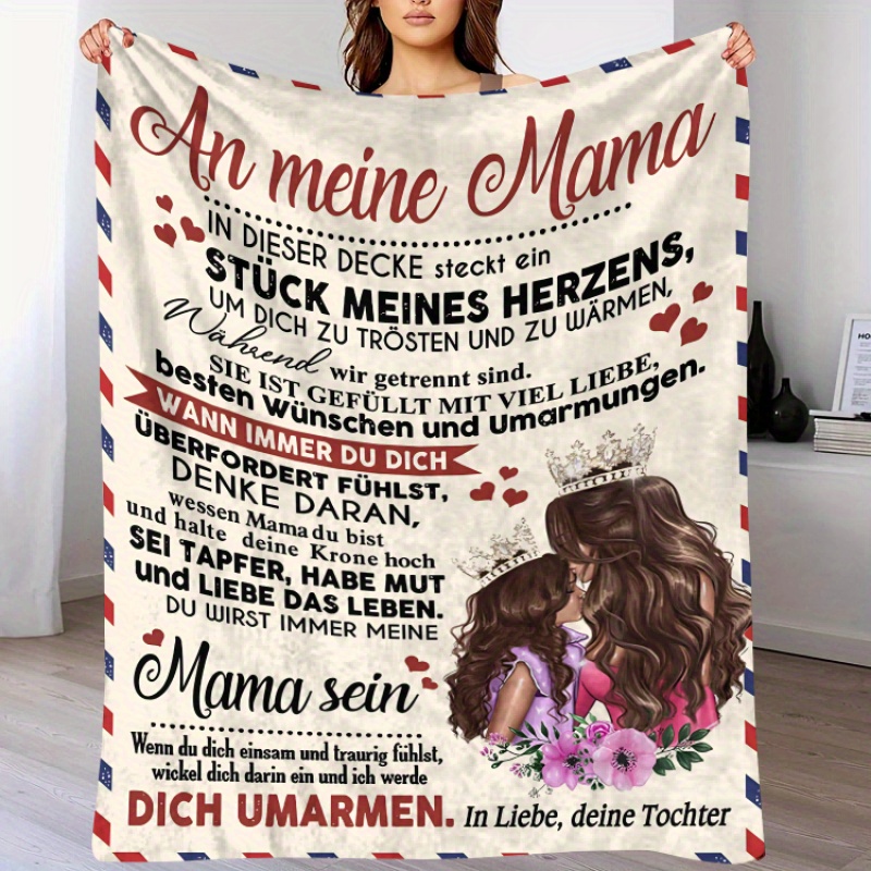 

German Text Print Flannel Blanket For Mom - Soft, Cozy Throw With , Perfect Gift Idea