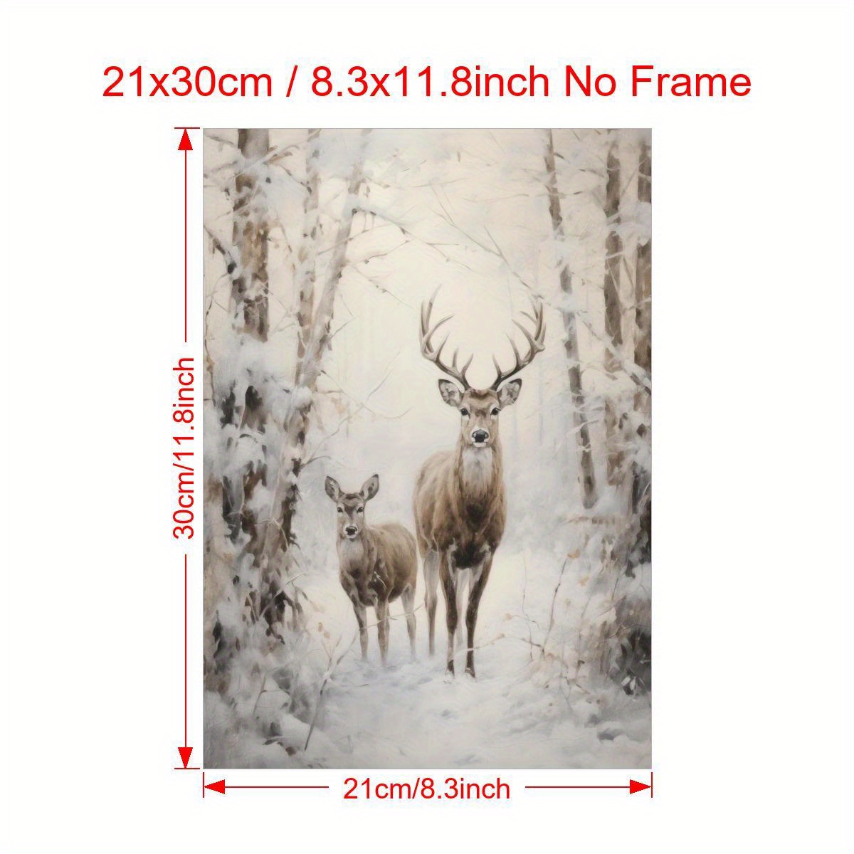 TEMU Art Mural Vintage de Forêt Hivernale avec - Affiche sur Toile Cadre Adaptée pour Salon, Chambre, Bureau à Domicile - Décoration de Noël avec