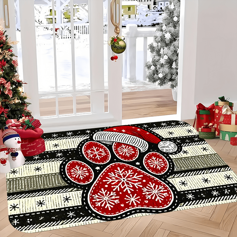 

Paw Print Welcome Doormat - Non-slip, Machine Washable Polyester Flannel Rug For Living Room, Bedroom, Bathroom, Kitchen & Laundry - , Fade-resistant Entryway Mat