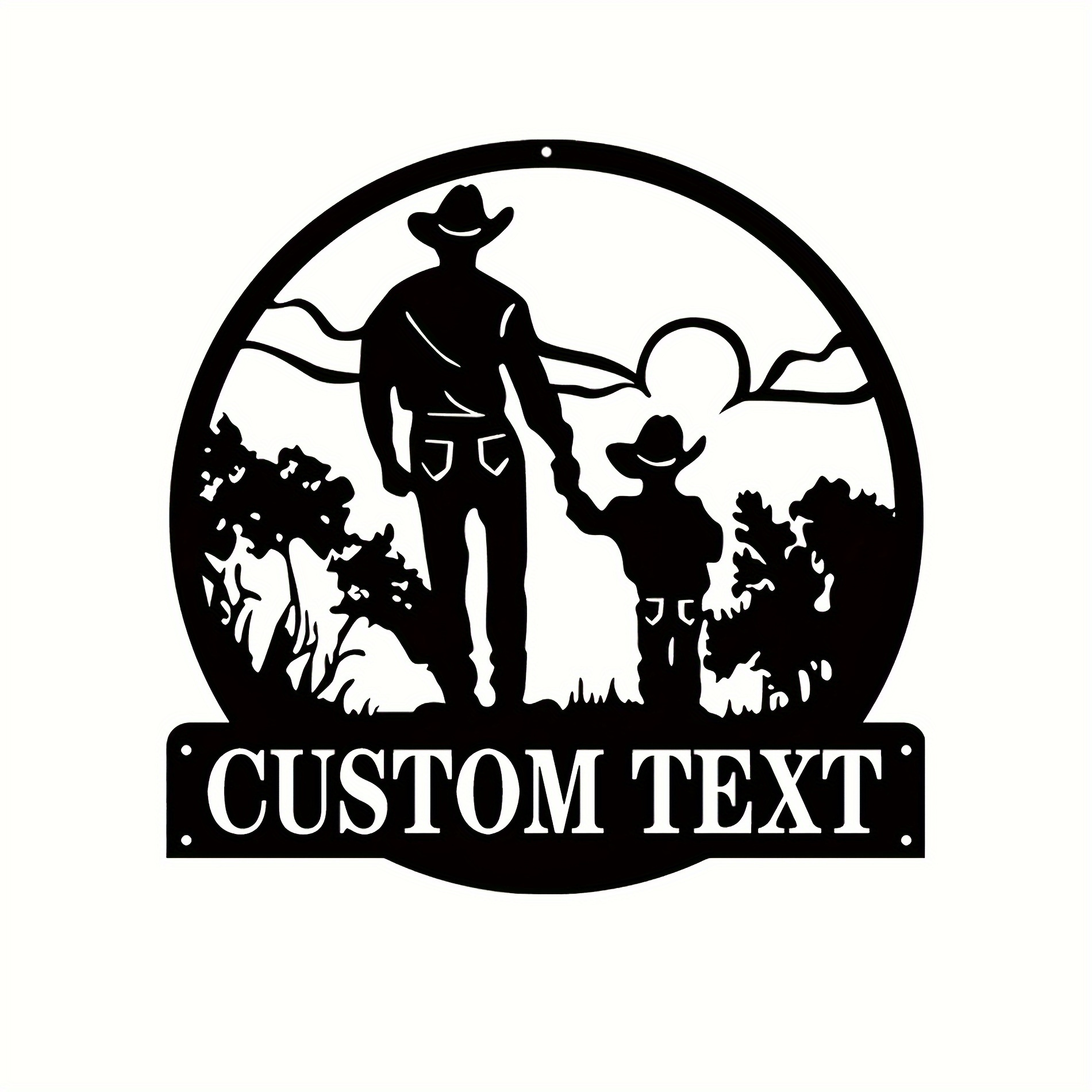 personalized cowboy and child silhouette iron door hanger rustic metal wall decor for home and garden customizable text suitable   14 farmhouse gift 11 8 details 1