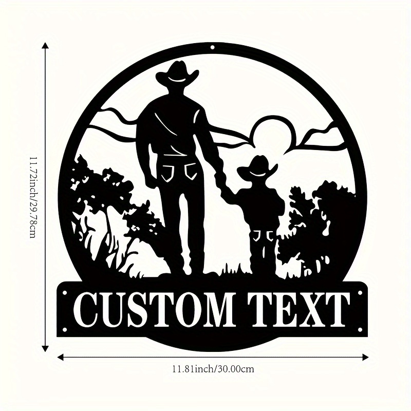 personalized cowboy and child silhouette iron door hanger rustic metal wall decor for home and garden customizable text suitable   14 farmhouse gift 11 8 details 2