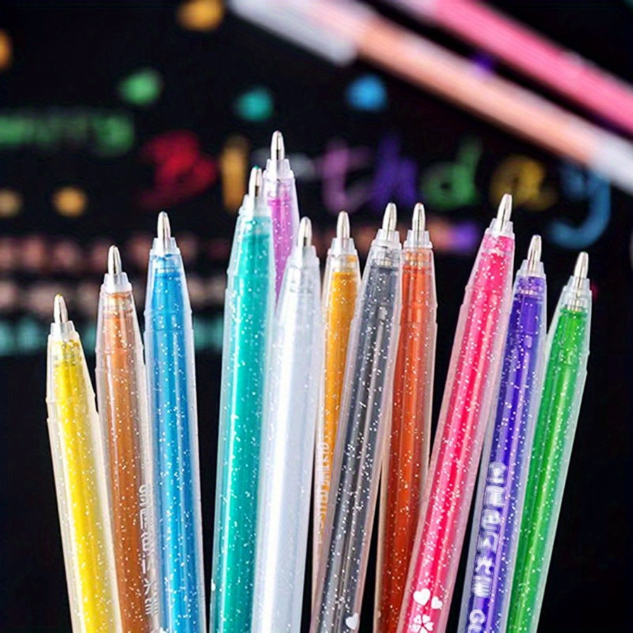 

12- Gel Pens, Fluorescent , For Art & , , Water- Ink Ballpoint Pens, Pointers