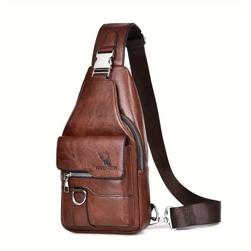 vintage style mens leather chest bag with multiple pockets large capacity waterproof crossbody sling bag 1pc