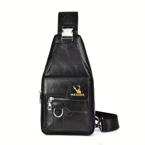 vintage style mens leather chest bag with multiple pockets large capacity waterproof crossbody sling bag 1pc
