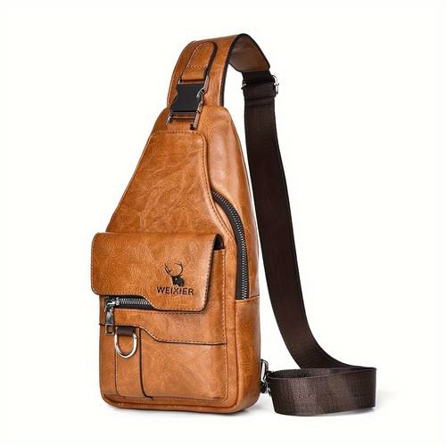 vintage style mens leather chest bag with multiple pockets large capacity waterproof crossbody sling bag 1pc