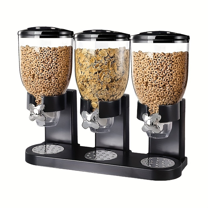 TEMU 1pc 3 Cereal Machine Home Breakfast Grain Dispenser Rice Storage Bin Oatmeal Storage Tank Snack Storage Tank, Candy Box, Food Dispenser, Kitchen