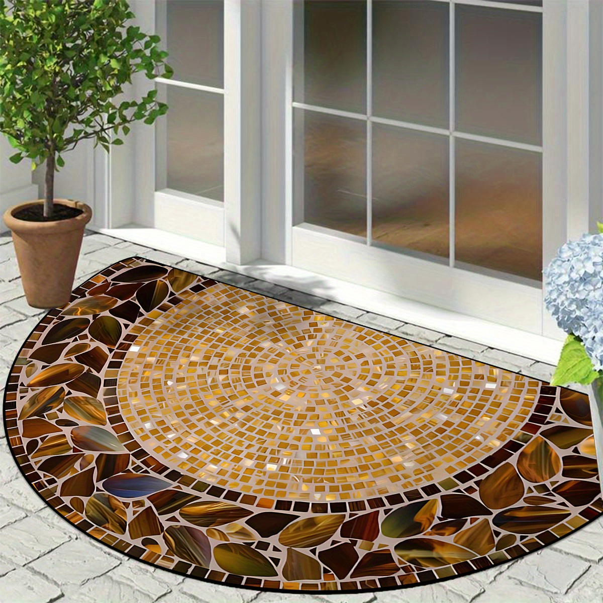 

1pc, & Base, 1000g/m², 6mm , Outdoor Entrance Floor Mat, Wear-resistant, Dust-proof, Easy-to-clean, Non-slip, Leaf Ceramic Texture, Polyester, Hand Wash Only, Home Decor Door Mat