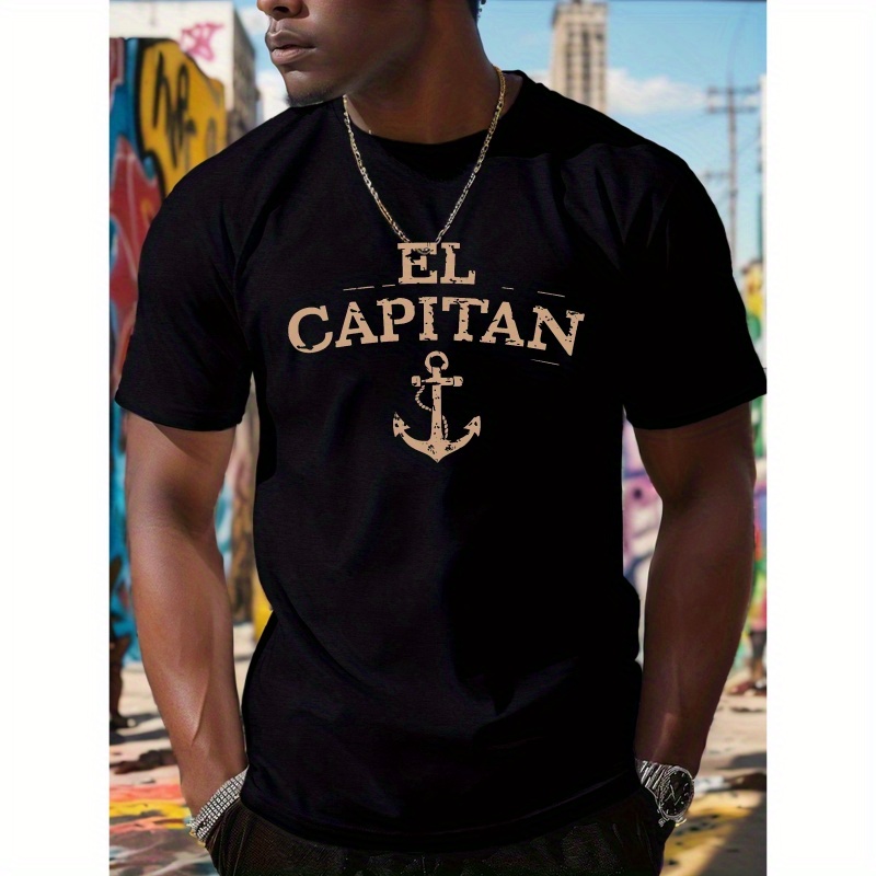 

The Captain Print Men's Summer Casual Fashion T-shirt Top, Short Sleeves, Round Neck, Fit - Style