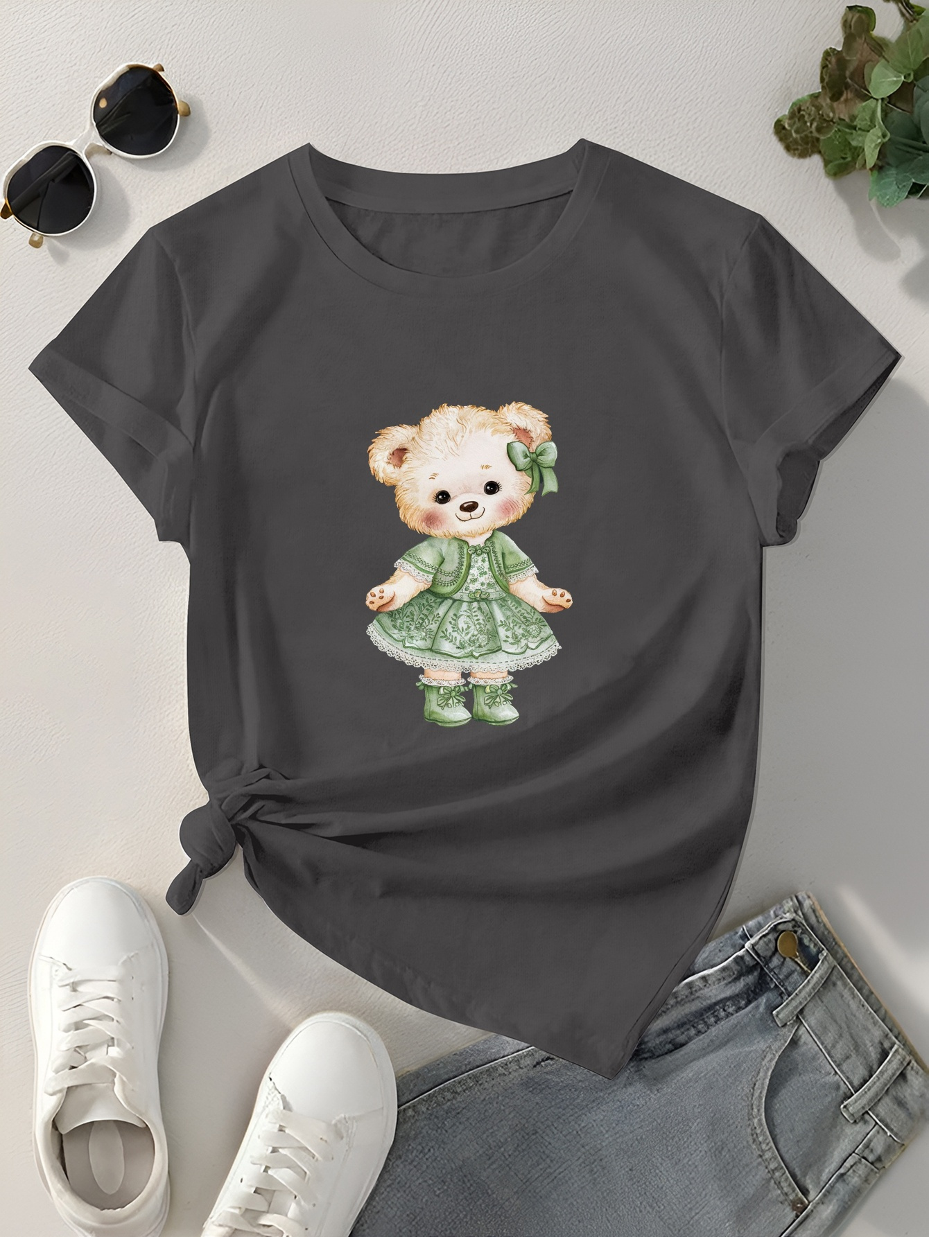 Tシャツ・カットソー [READY4NEXT] TeddyBear Artwork short sleeved Tshirt(2 COLOR) left-chest-single-color-bear-t