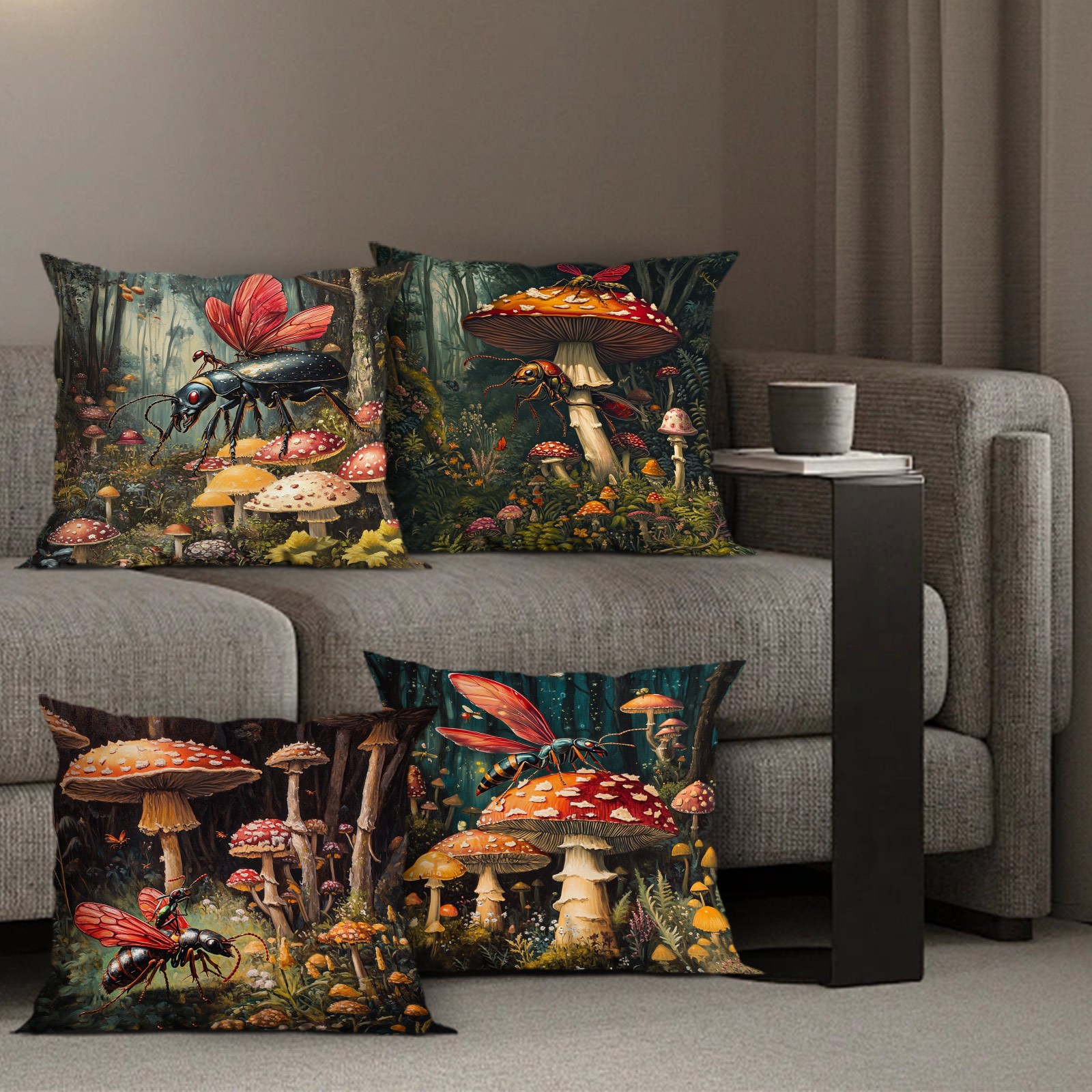 

4pcs Set Mushroom Throw Pillow Covers - , Zip Closure, Machine Washable For All - Christmas, , Indoor & Outdoor Decor