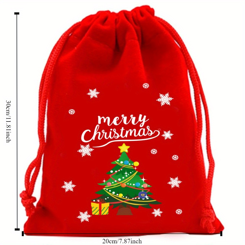 Image of 1 Christmas Velvet Bag, Christmas Gift Bag, Christmas Eve Gift Storage Bag, Large Red Drawstring Storage Bag, Gift Wrap Storage
