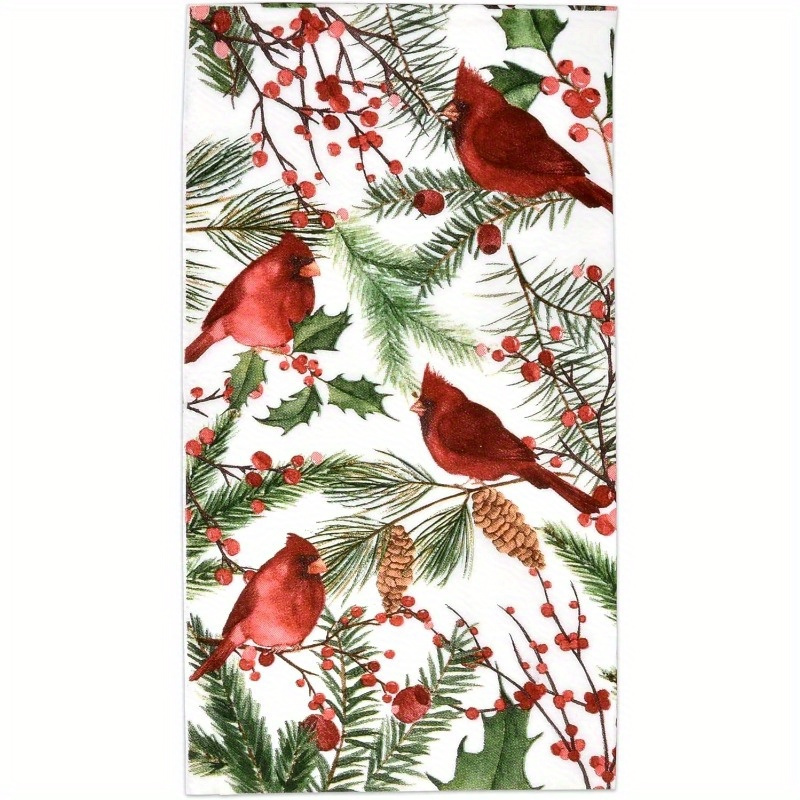 

1pc Set Of 18*26 Inch Kitchen Towels Christmas, Christmas Guest Napkins Red Bird Napkins Home Kitchen Dinner Party And Camping