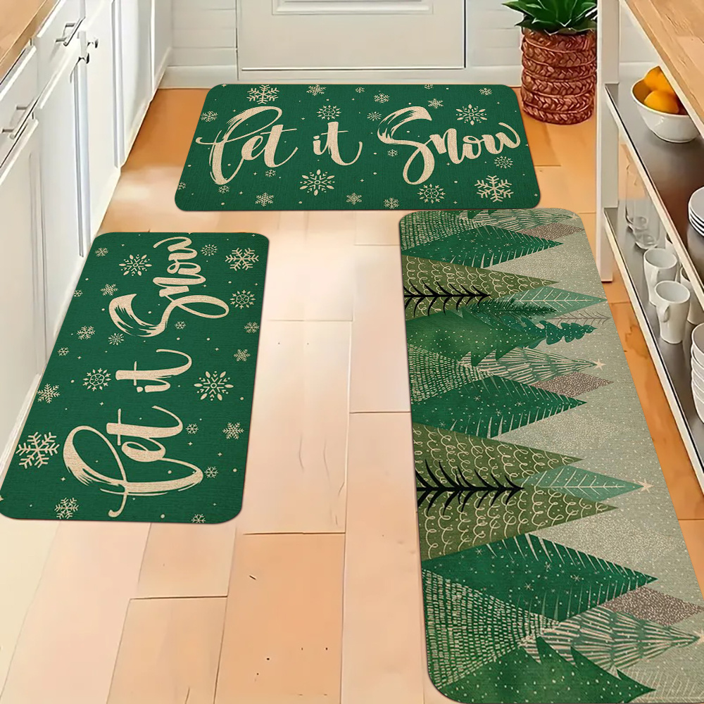 

2/3 Set Of Christmas Kitchen Mats, Green Christmas Tree, , Winter Indoor Decoration Mat, Holiday Party Decoration, Machine Washable, Polyester Material