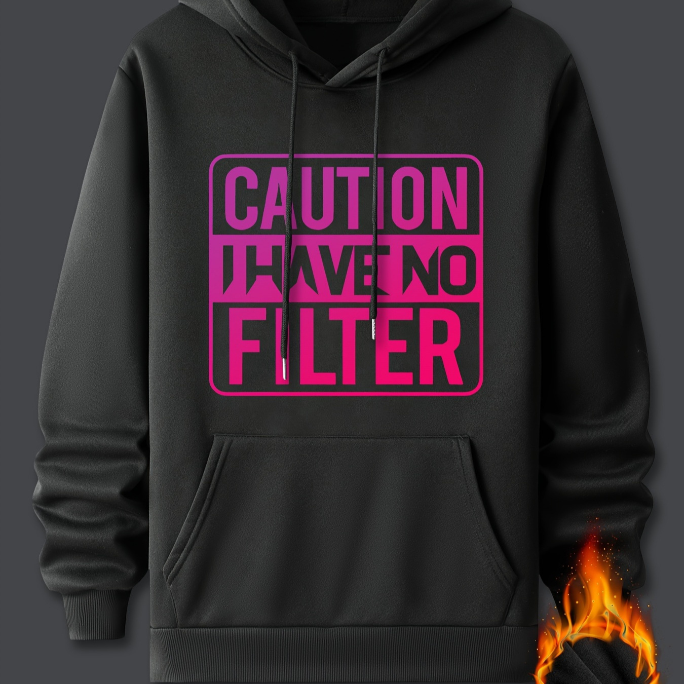 

Caution I Have Print, Men's Cozy Drawstring Long Sleeve Sweatshirt Hoodies With Kangaroo Pocket, Men's Casual Pullover Hoodies For