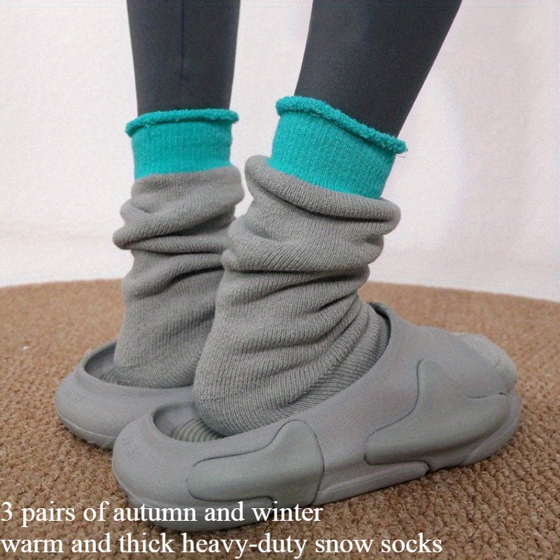 

3 Pairs Fall/winter Heavy-duty Warm Socks - Polyester & Elastane Knit Fabric, Hand Wash Only, Striped Pattern