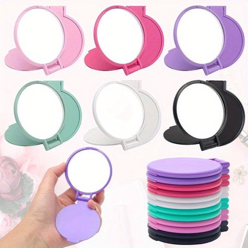 

18-piece Mini Folding Travel Makeup Mirrors, Round Compact Pocket Mirrors For Ladies & Girls, Tabletop Mount, Portable & Lightweight, No-battery Plastic Frame, Powder Coated Surface - Unscented