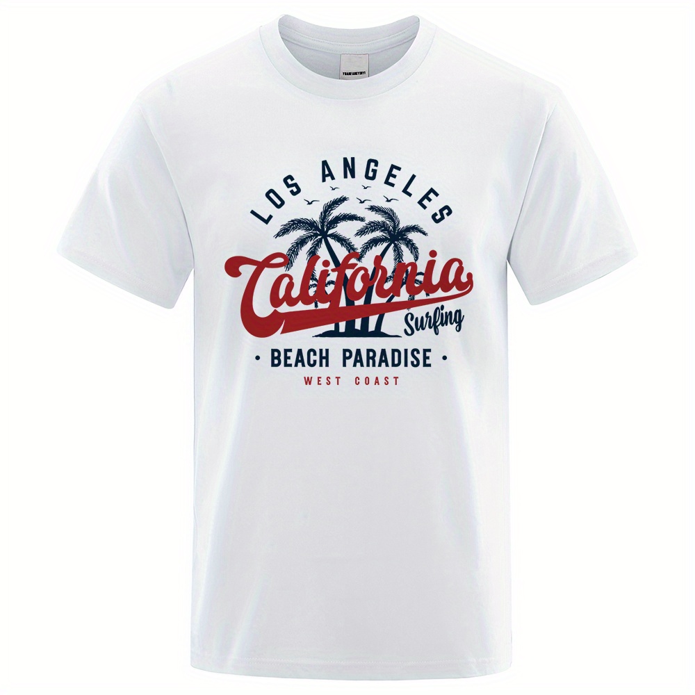 

T-shirts décontractés grande taille % coton tricoté - Los Angeles Surf Plage , T-shirt à col rond pour adulte coupe standard pour /été/automne