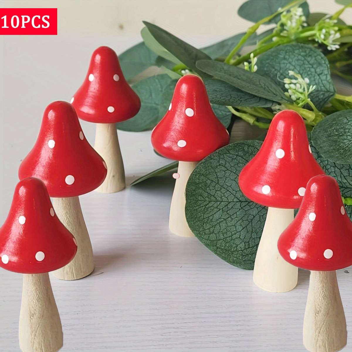 

10pcs Wooden Mushroom Garden Stakes - Decorative Art Dot Mushrooms For Planters, Floor Mounted For Christmas & Home Decor, No Battery Required