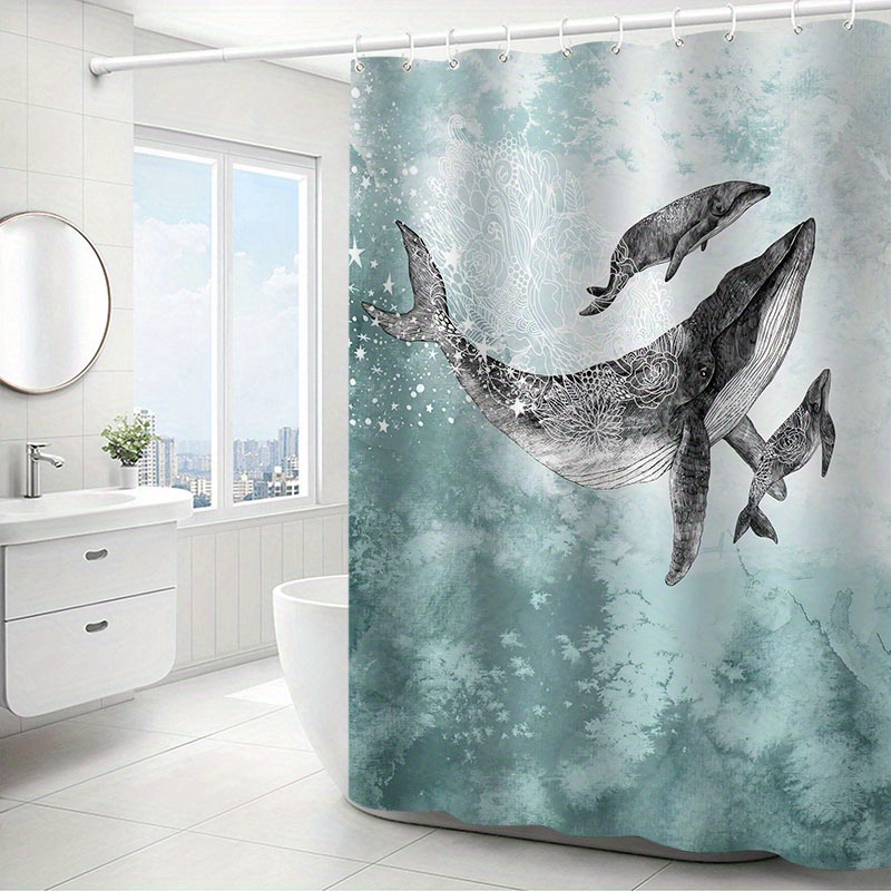 

Jit1pcs Exquisite Whale Background Pattern Shower Curtain, High-end Elegant Waterproof Bathroom Curtain, Multi-functional Waterproof Curtain, Bathroom Decorative Curtain