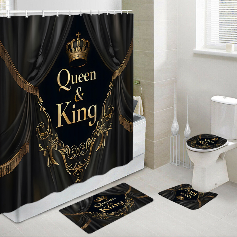 

Themed Bathroom Décor Set With Waterproof Polyester , Non-slip Mats, Toilet Cover, And 12 Hooks - Woven, Water-resistant Bath Accessory Kit For Home Decor (1pc/4pcs)