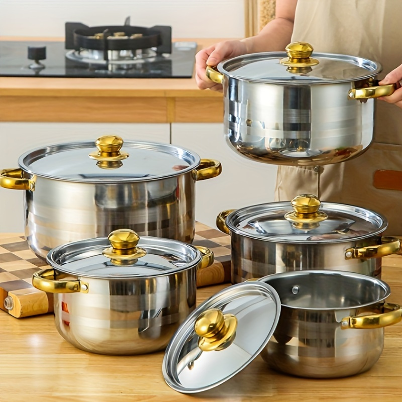 

5-piece Stainless Steel Cookware Set - Multi-use Soup Pots With , Capacity Design, & -resistant, Compatible With All Stove Types, Dishwasher Safe - Ideal For Healthy Cooking