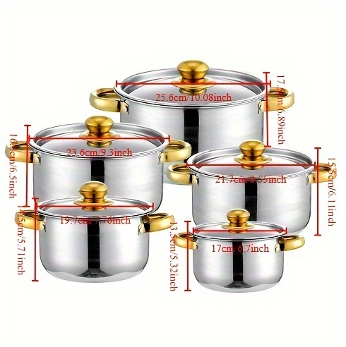 5 piece stainless steel cookware set multi use soup pots with lids   capacity design non stick scratch resistant compatible with all stove types dishwasher safe ideal for healthy cooking details 1