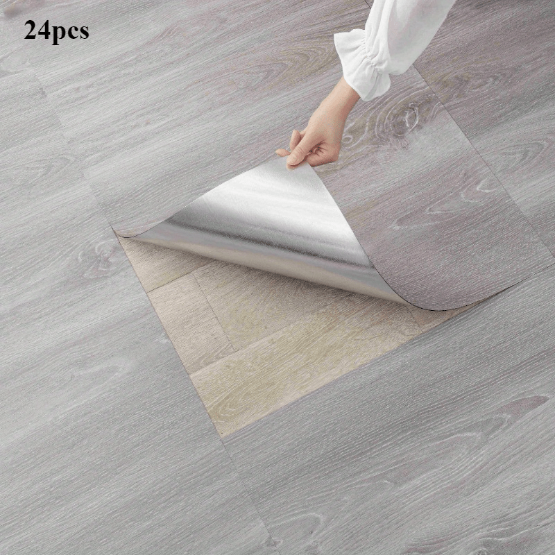 TEMU A Set Of 24 -adhesive Vinyl Floor Tiles, Size 11.8x11.8 , Wood , Waterproof And -adhesive -, Suitable For Bedrooms, Kitchens, Room Decorations, Diy