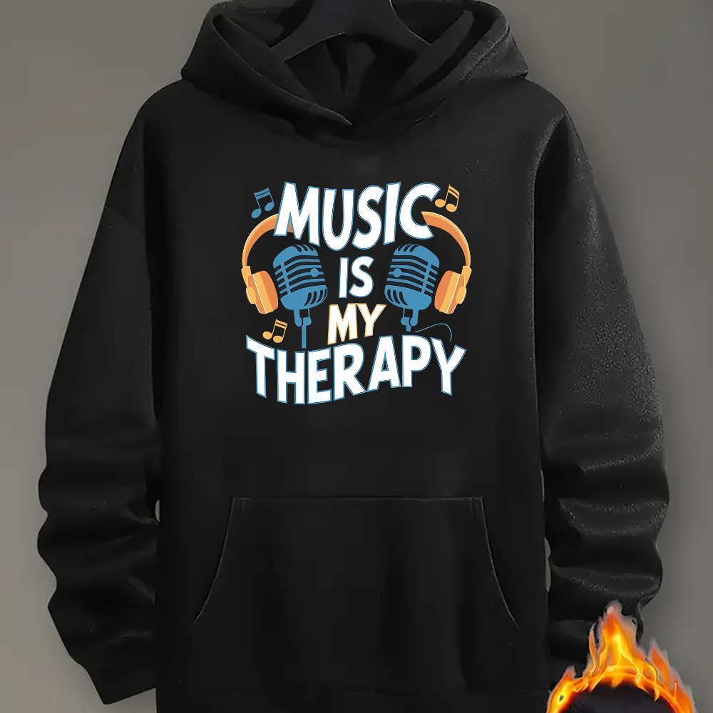 

My Therapy Hoodie For Men - Casual Polyester Hooded Sweatshirt With Kangaroo Pocket, Loose Fit, Knit Fabric, Alphabet