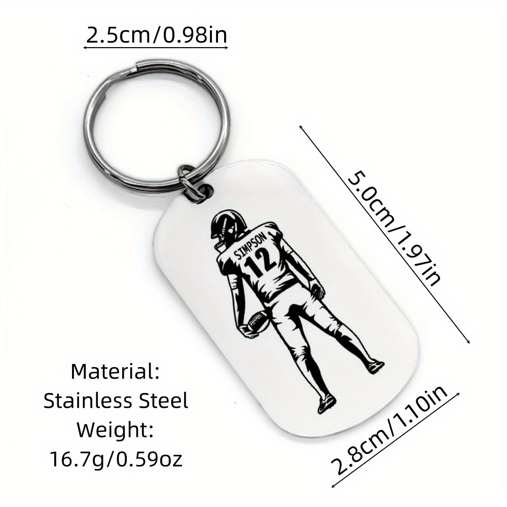 

Personalized Football Player Keychain - Custom Name & Number On Stainless Steel - Perfect Gift For