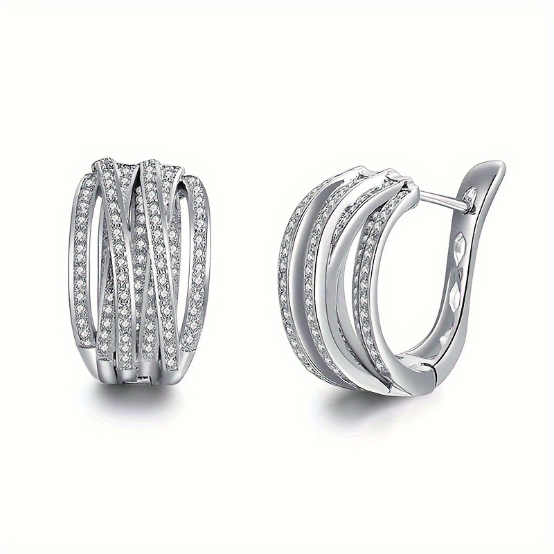 TEMU 1 Pair Of Women's Fashion Hoop Earrings, Simple Lines, Winding Design, With Square Zirconia Hoop Earrings, Women's Party, Wedding, Fashion Jewelry, Everyday Casual Accessories