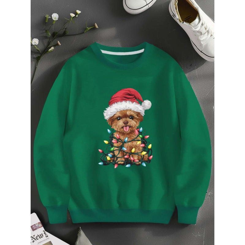 

Women's Christmas Dog Graphic Sweatshirt - Cozy Crew Neck Pullover For Fall & Spring, Machine Washable