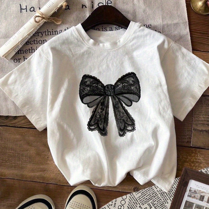 

Bow 220 Grams Of Cotton, Soft And Casual Printed T-shirt, Casual Short Sleeved T-shirt - Comfortable And Summer Women's T-shirt